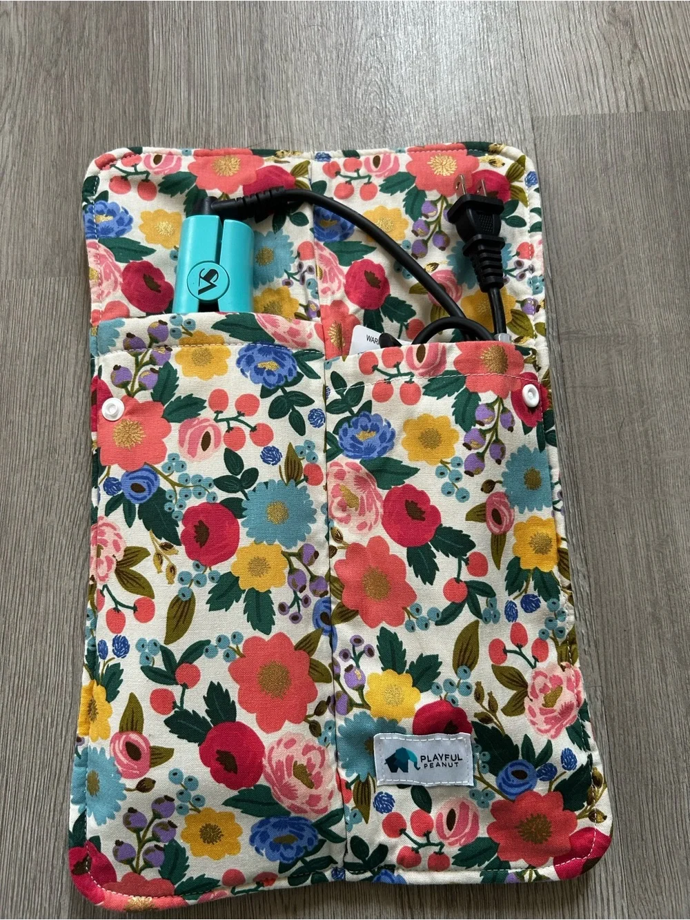 Playful Peanut Floral Hair Tool Holster Hair Straightener Curler Case Wrap Pouch